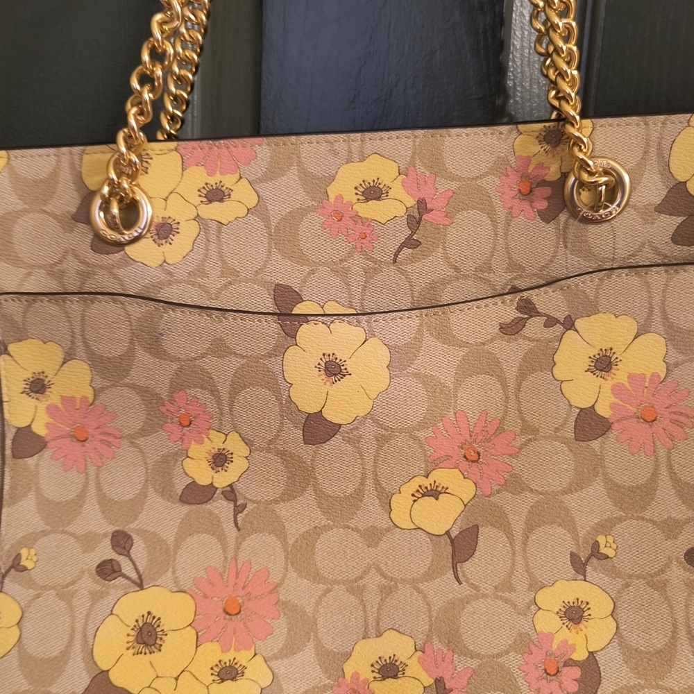 Coach Vibrant Yellow and Pink Floral Shoulder Bag.